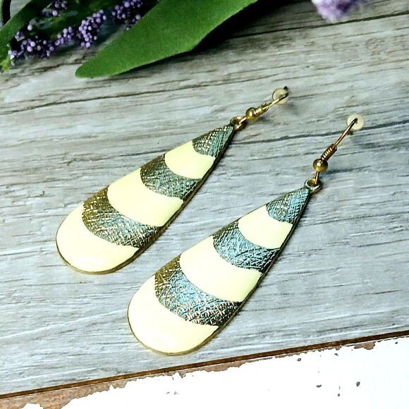 Brass & Enamel Teardrop Dangle Earrings - Picture 1 of 4